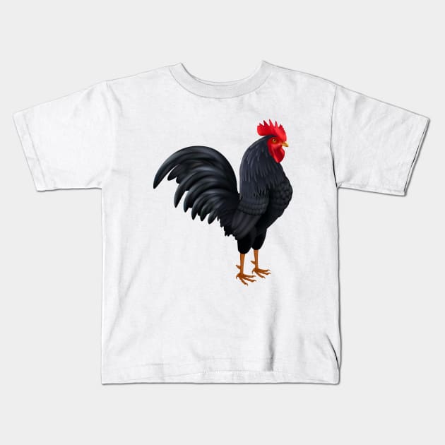 Black Rooster Kids T-Shirt by Mako Design 